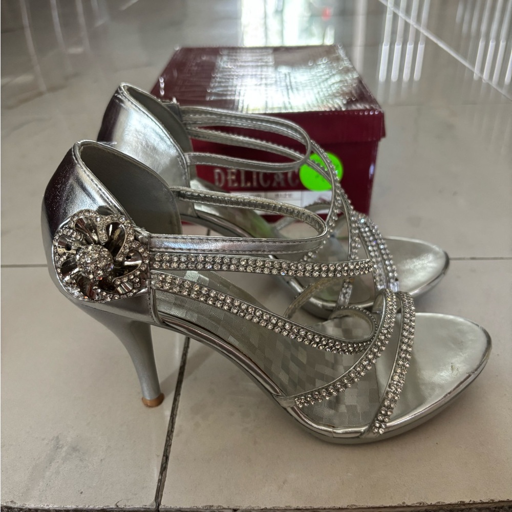 Delicacy Silver Heels with Rhinestone Accents